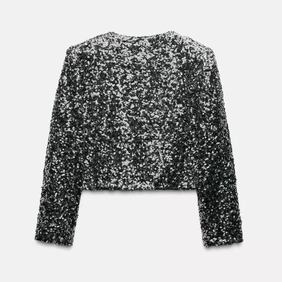 Zara Silver Sequin Blazer Size Small - Picture 7 of 11